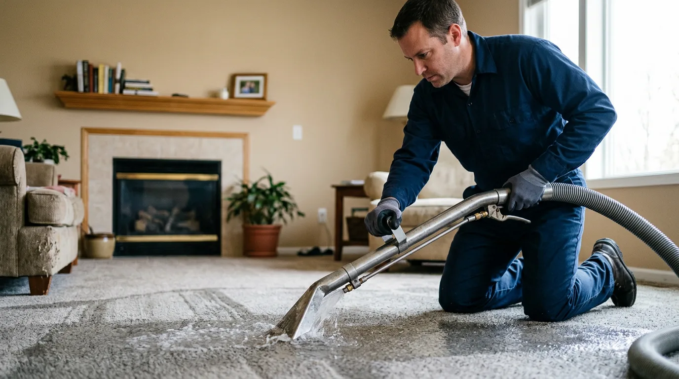 Water damage restoration technician working near Barnet, VT